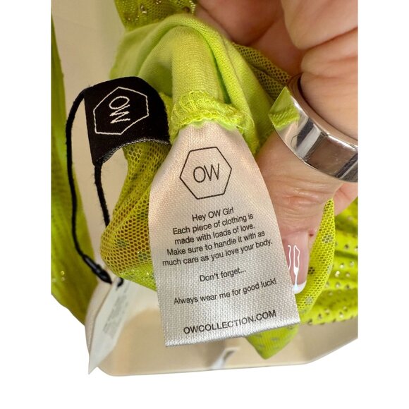 OW Collection MESHA Rhinestone Blouse in Cyber Lime Green NWT - Size S - Picture 9 of 11